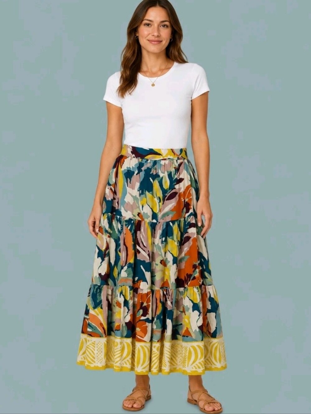 Soft Surroundings Kara Maxi Skirt Colorful Boho Floral Full Size Large